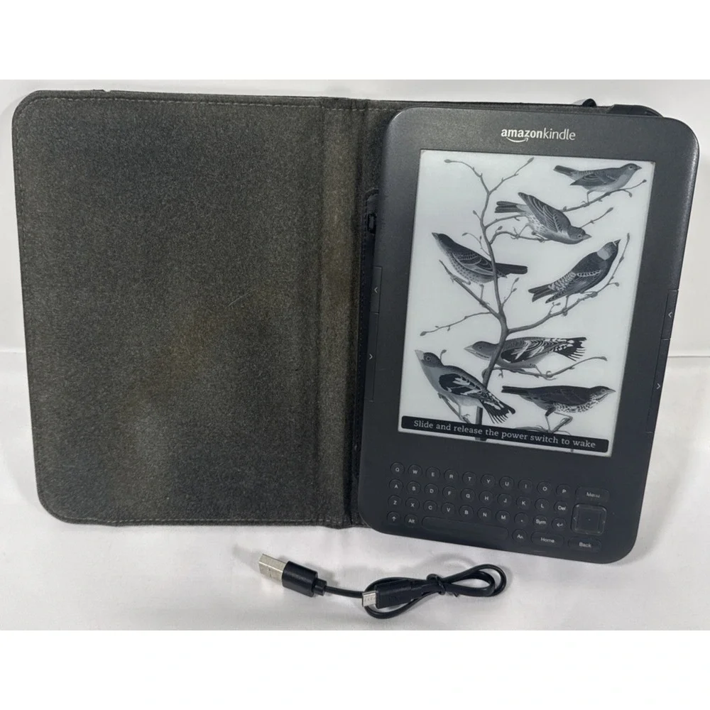 Amazon Kindle Keyboard 3rd Gen E-Reader 6in Graphite Wi-Fi Lighted Case Cable